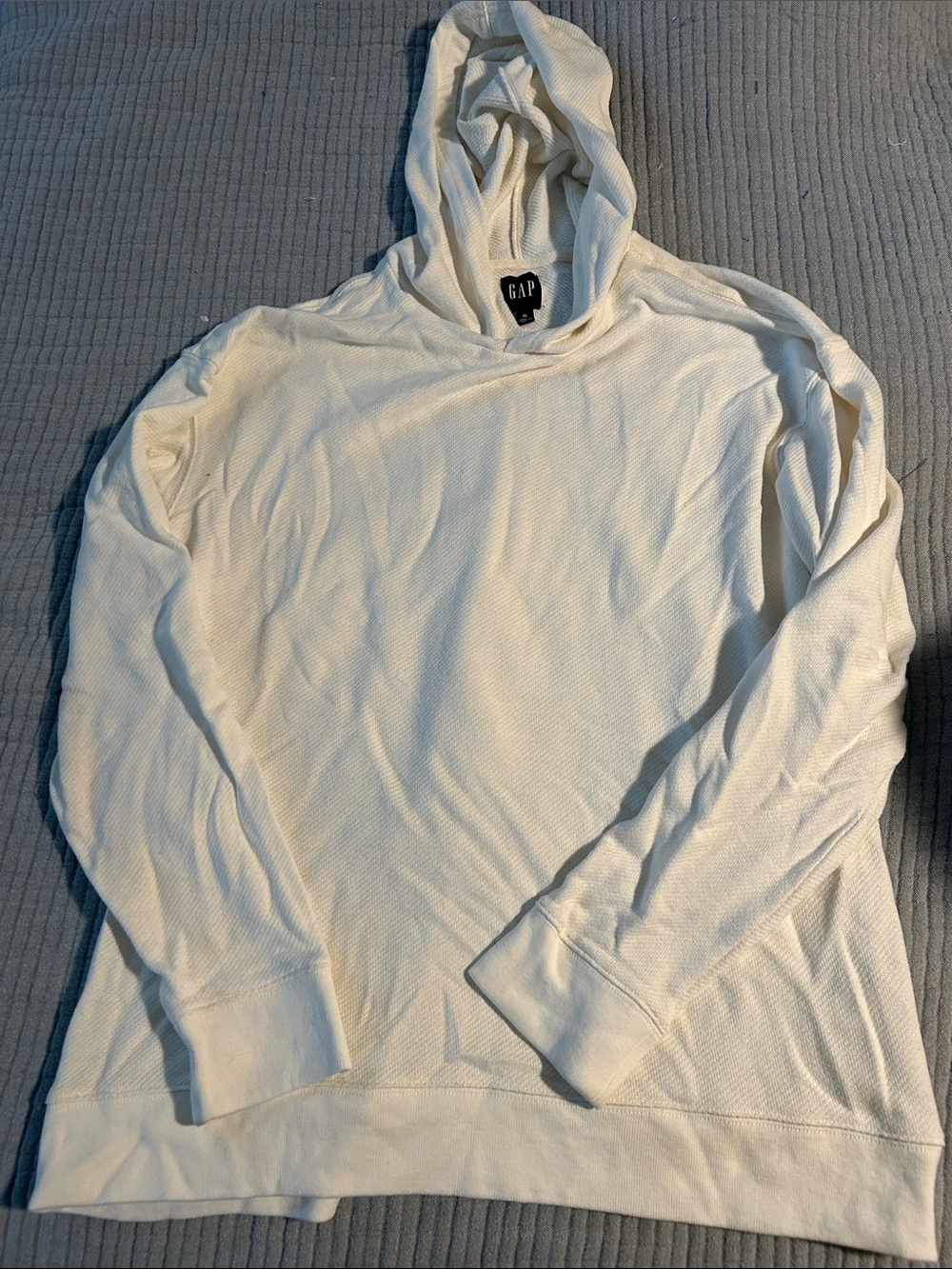 GAP Men’s Cream Waffle-Knit Hooded Crewneck